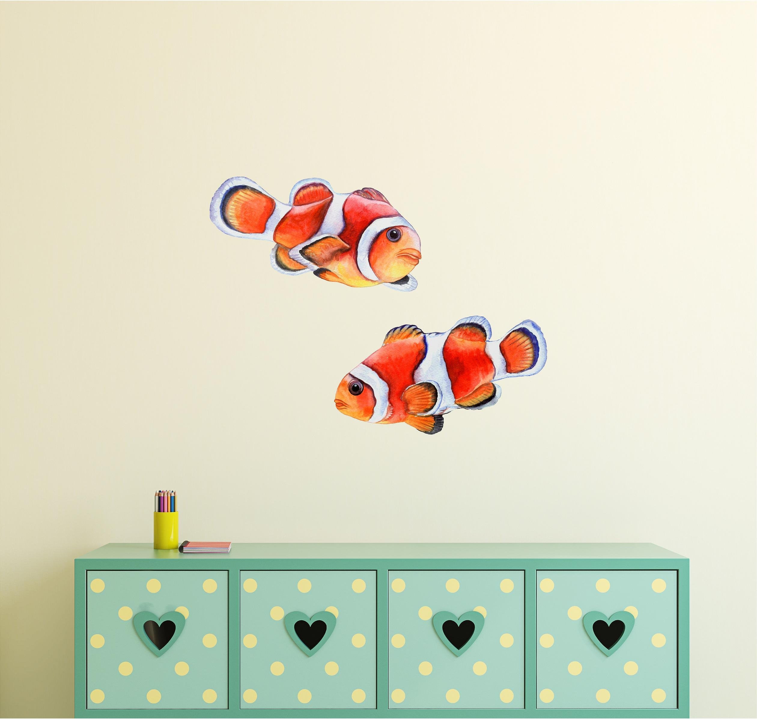 Watercolor Clownfish Set Wall Decal Removable Fabric Vinyl Nemo Fish Under The Sea Wall Sticker
