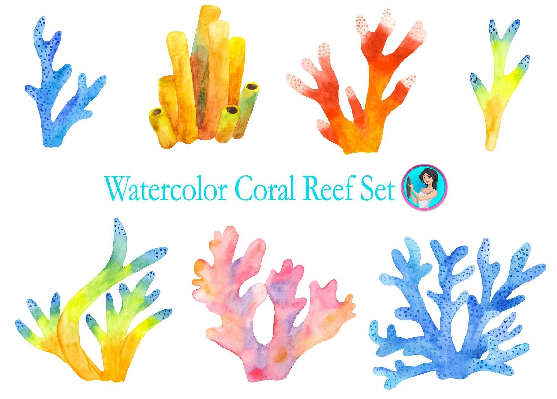 Watercolor Coral Reef Wall Decal Set Under The Sea Life Tropical Removable Fabric Vinyl Wall Stickers