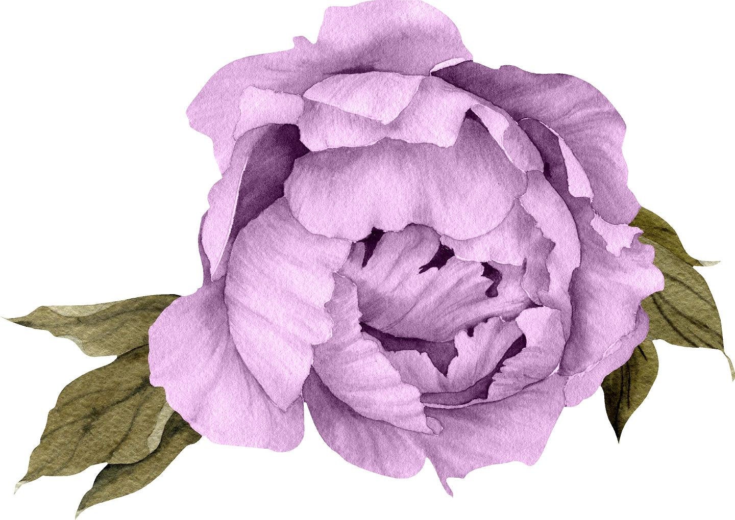 Purple Peony #16 with Leaves Wall Decal Removable Fabric Vinyl Flower Wall Sticker for Baby Girl Floral Nursery Room Decor