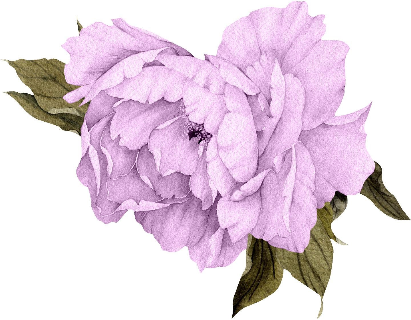 Purple Peony #18 with Leaves Wall Decal Removable Fabric Vinyl Flower Wall Sticker for Baby Girl Floral Nursery Room Decor