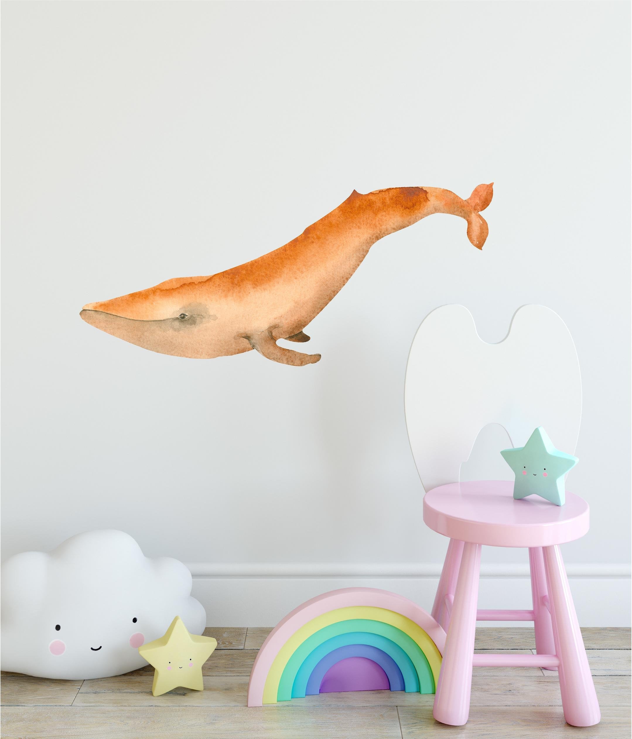 Watercolor Orange Whale Wall Decal Removable Sea Animal Fabric Vinyl Wall Sticker