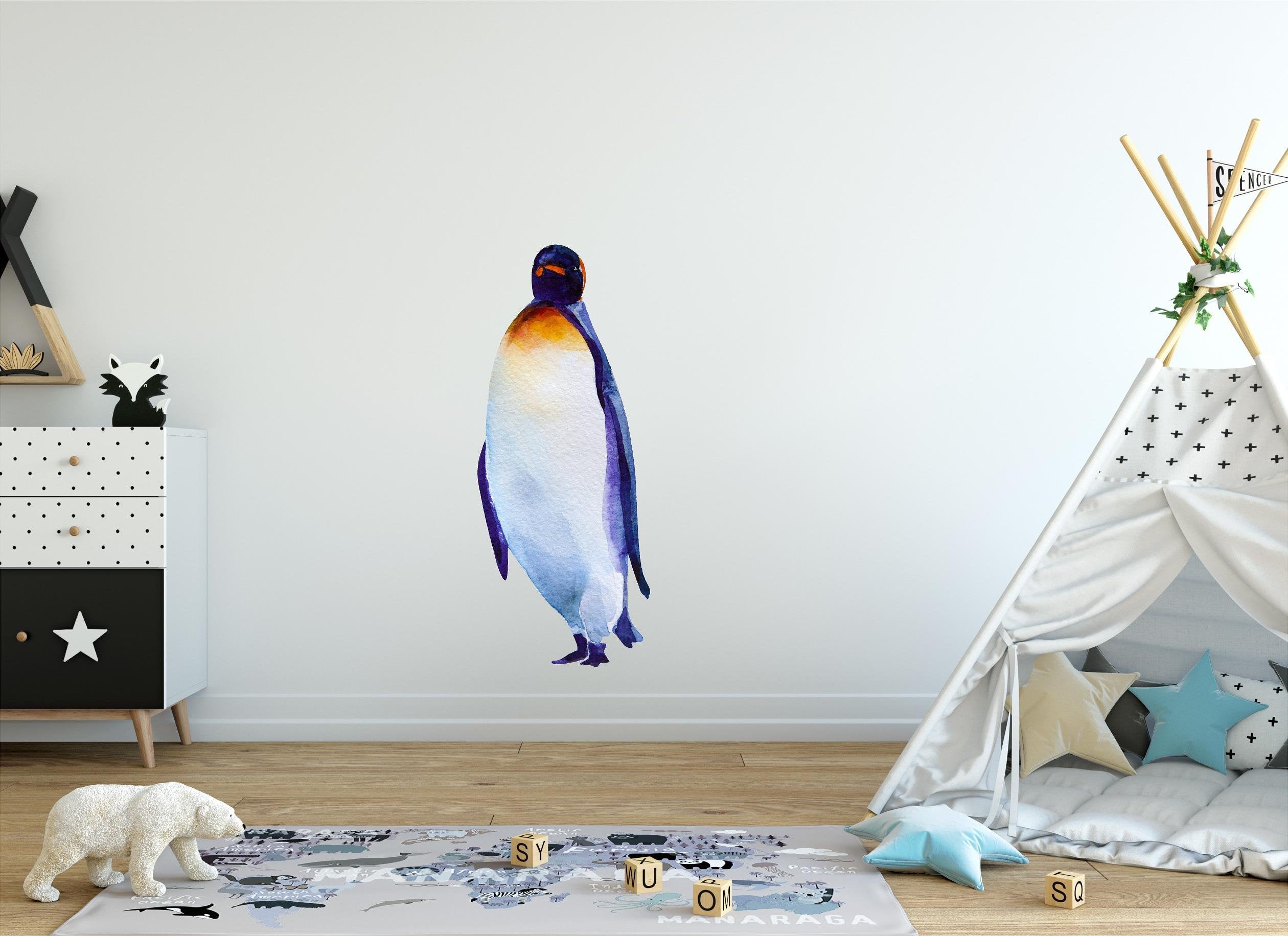 Watercolor Penguin #1 Wall Decal Removable Fabric Vinyl Arctic Sea Animal Wall Sticker