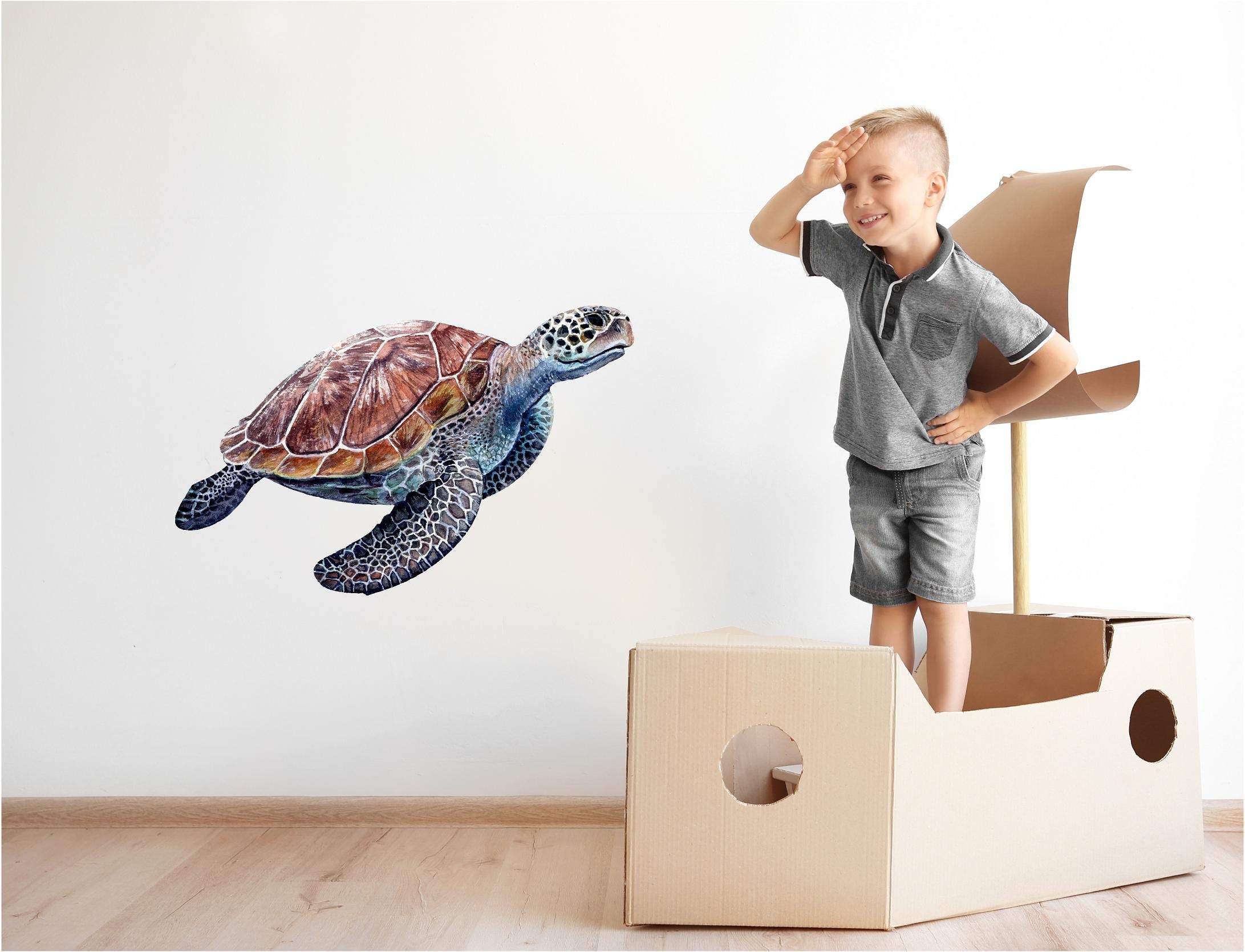Sea Turtle #2 Wall Decal Removable Watercolor Sea Animal Fabric Vinyl Wall Sticker