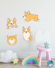 Cute Corgi Wall Decal Set of 4 Corgi Pups Removable Fabric Vinyl Wall Stickers