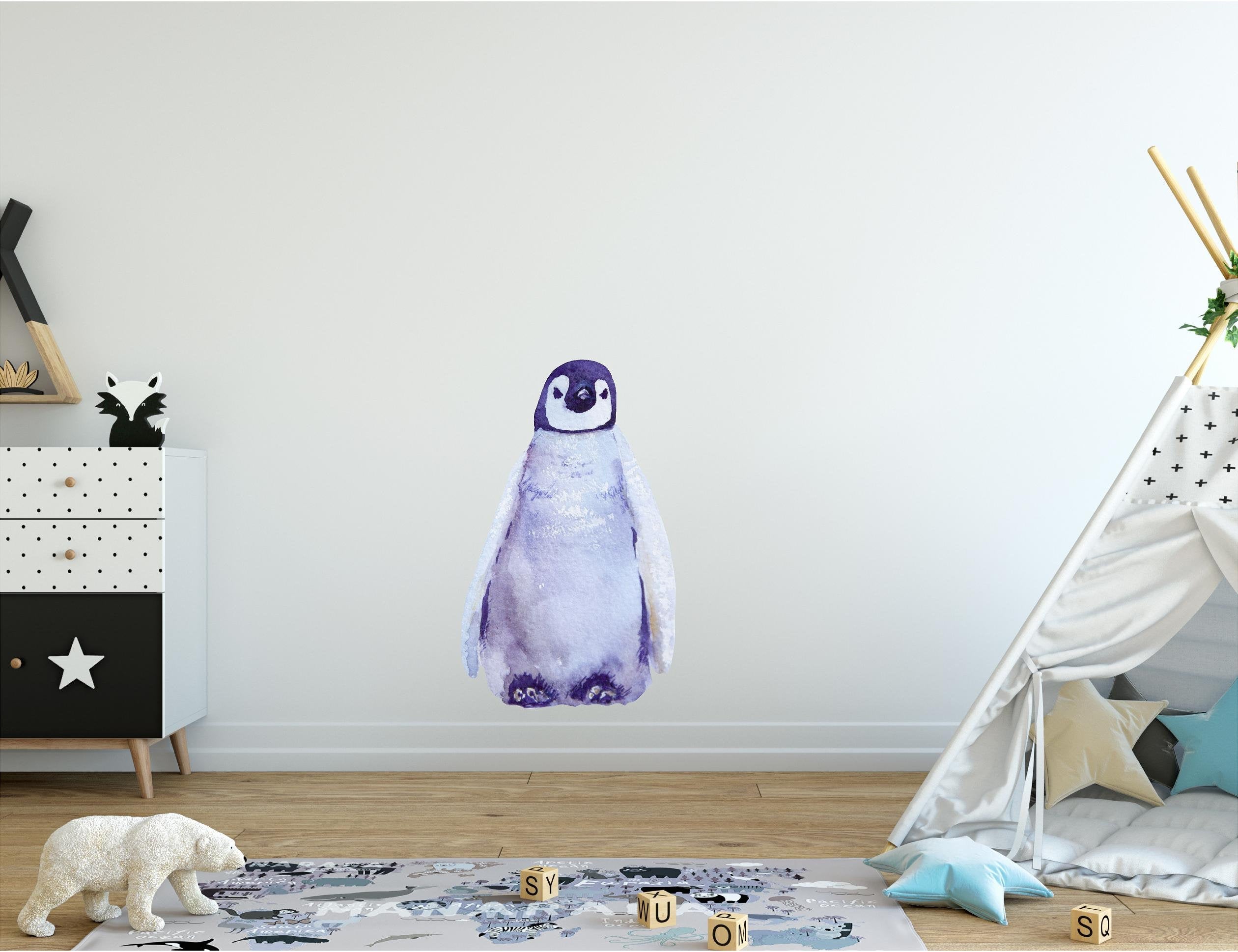 Baby Penguin Wall Decal Removable Watercolor Arctic Animal Fabric Vinyl Wall Sticker