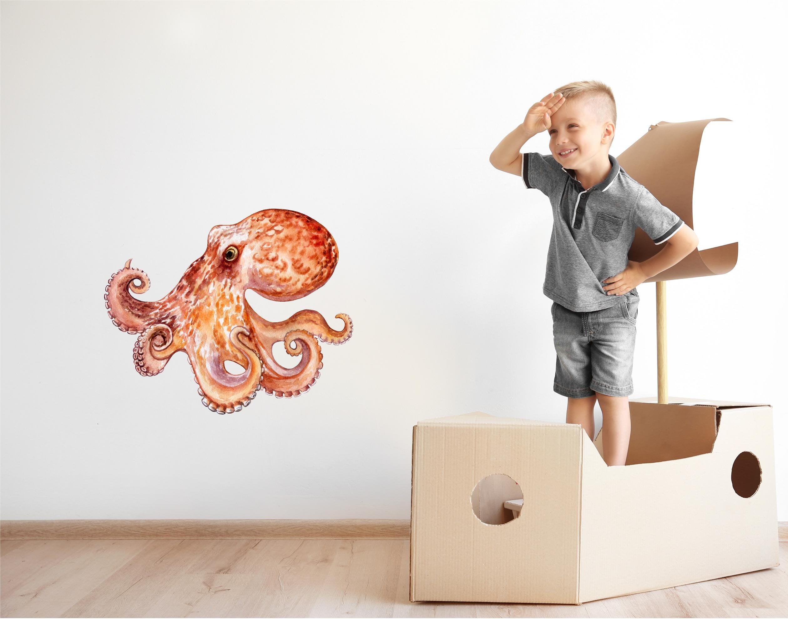 Watercolor Octopus #2 Wall Decal Deep Sea Animal Removable Fabric Vinyl Wall Sticker