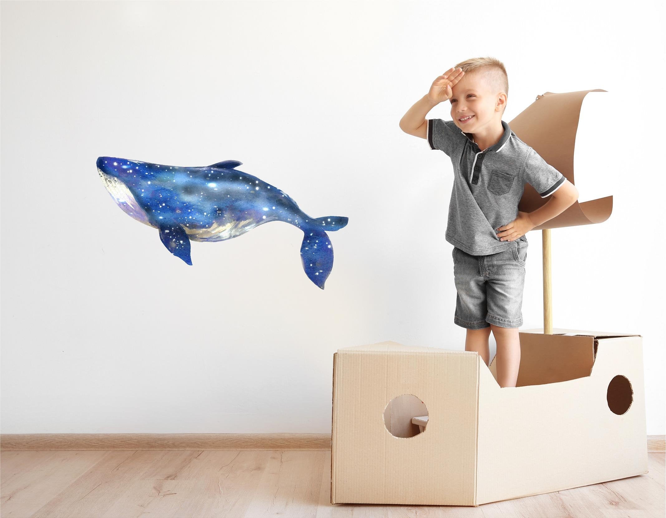 Watercolor Galaxy Whale Wall Decal Removable Sea Animal Fabric Vinyl Wall Sticker