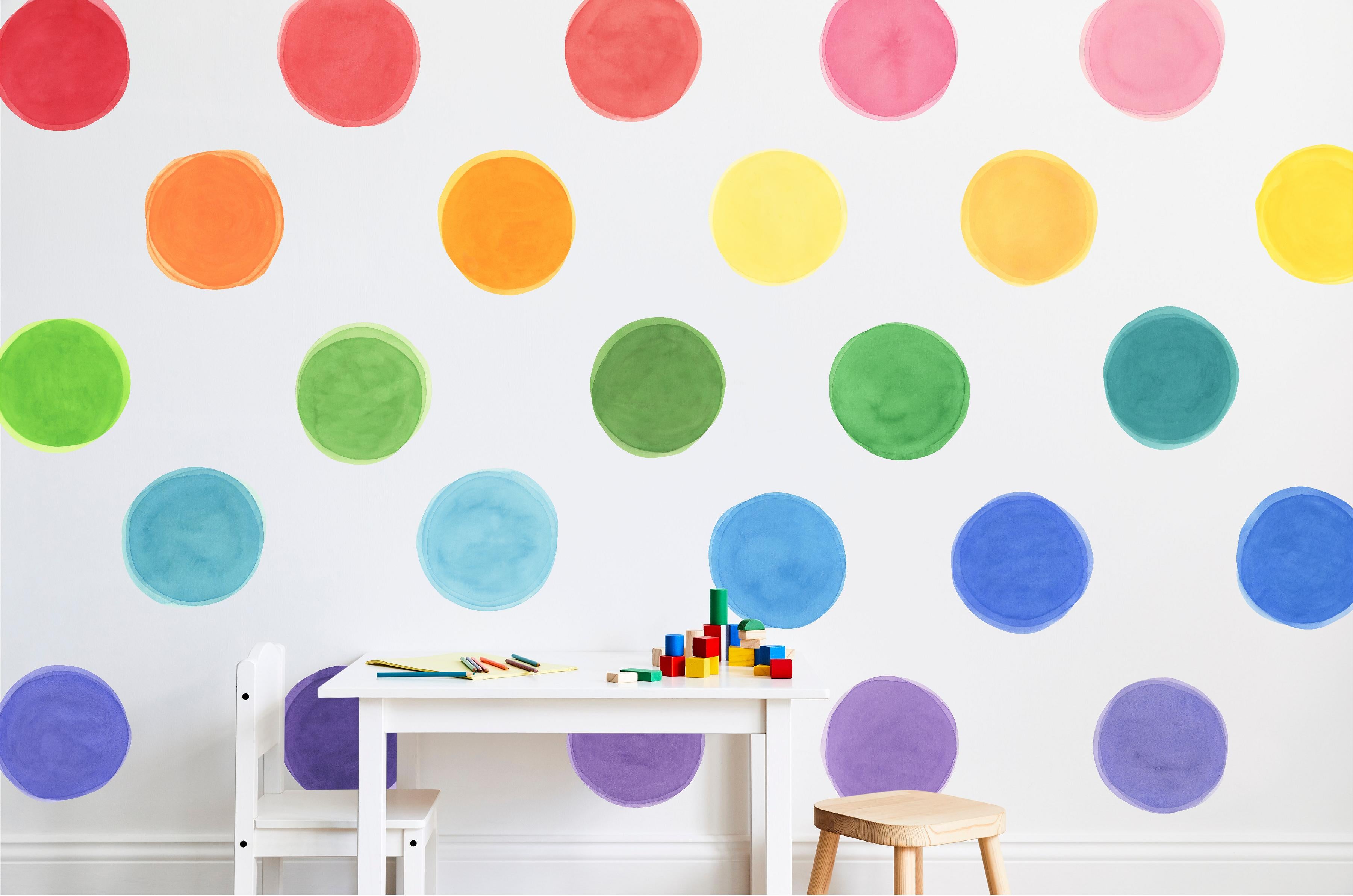 LARGE Watercolor Rainbow Dots Wall Decal Set • 36 Dots • Removable Fabric Wall Stickers • Colors of the Rainbow Collection