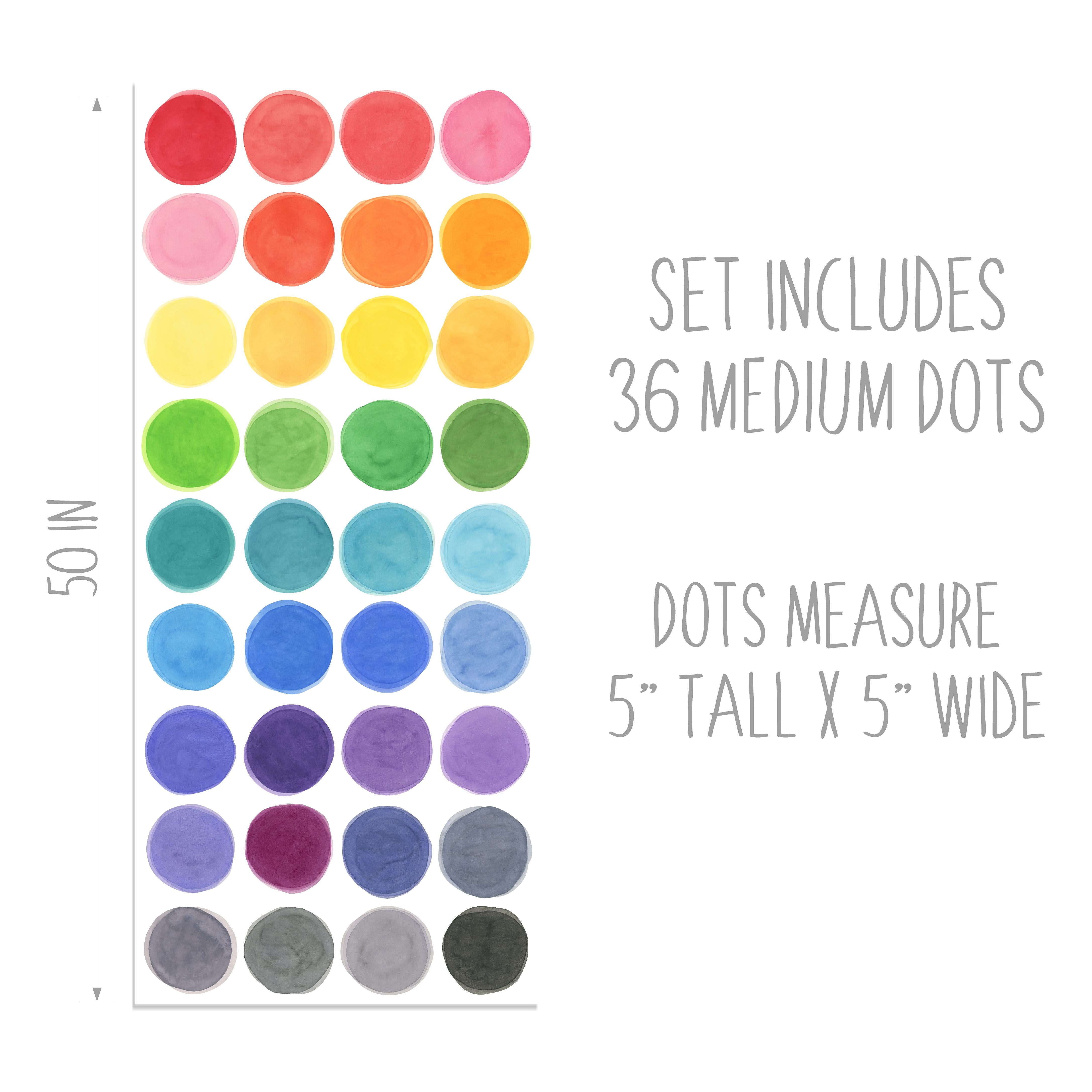 MEDIUM Watercolor Rainbow Dots Wall Decal Set • 36 Dots • Removable Fabric Wall Stickers • Colors of the Rainbow Collection