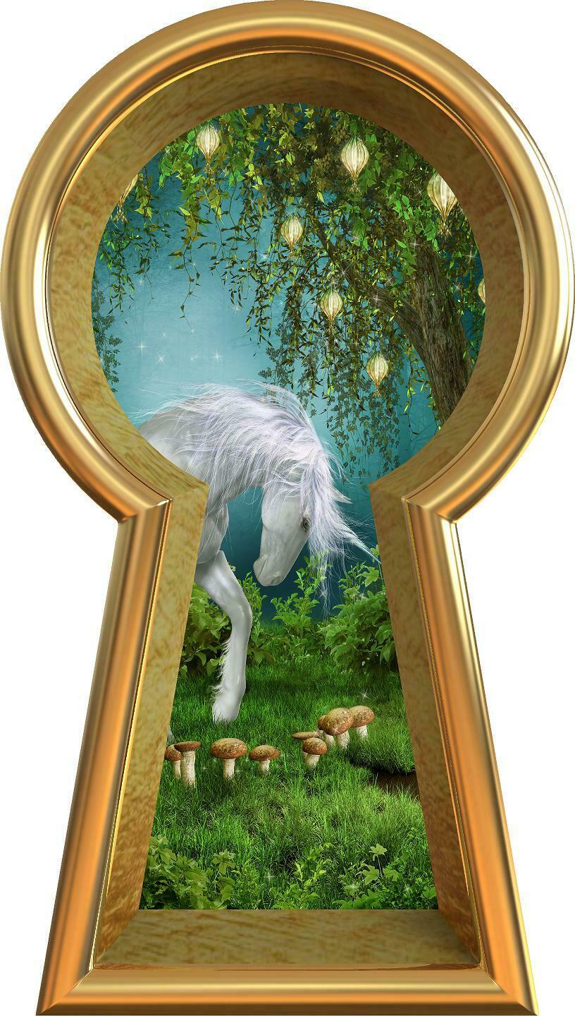 3D Keyhole Wall Decal Unicorn In Enchanted Forest Removable Wall Sticker